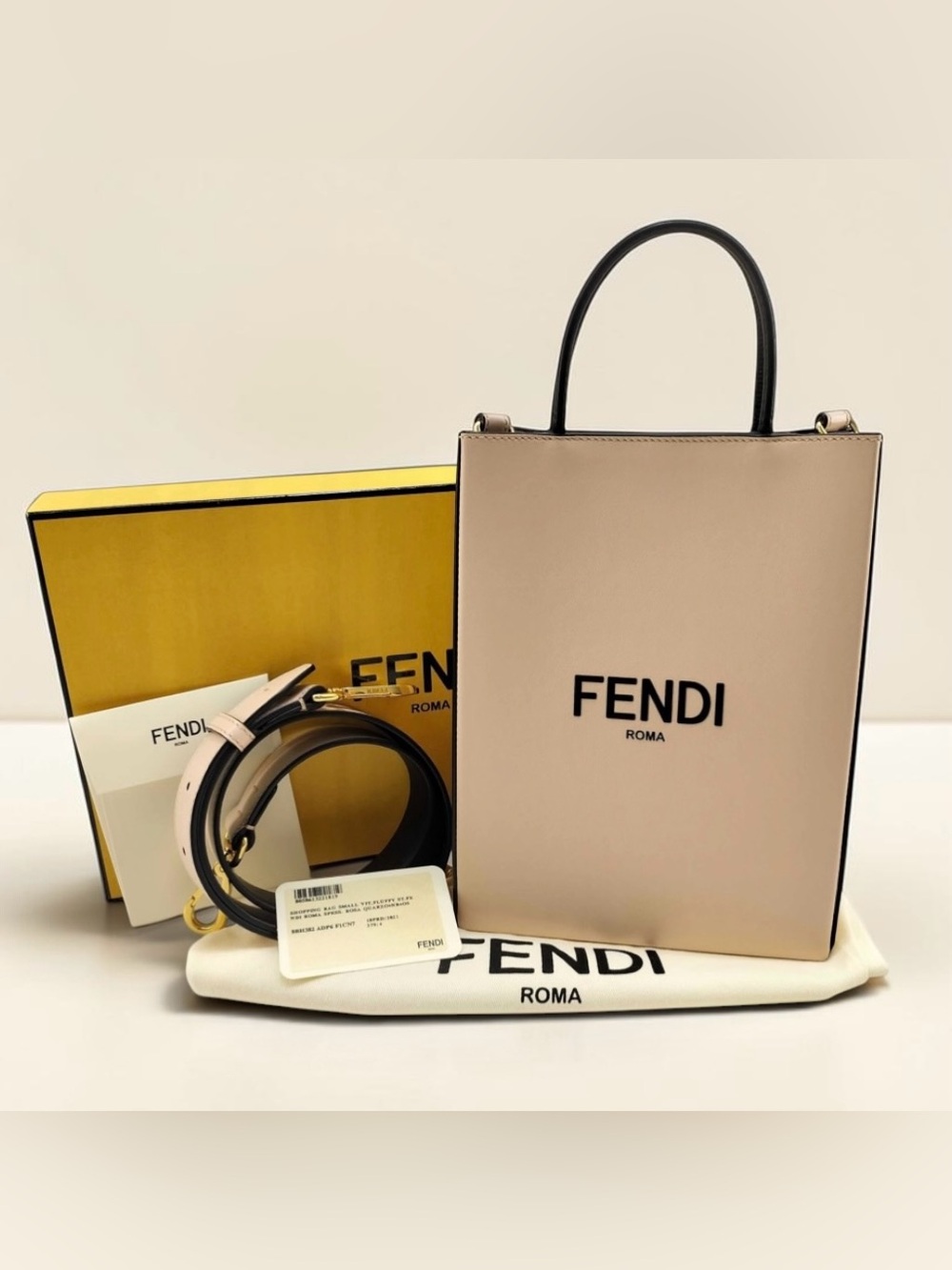Fendi Roma Small Shopping Tote Leather Top Handdle Crossbody Bag